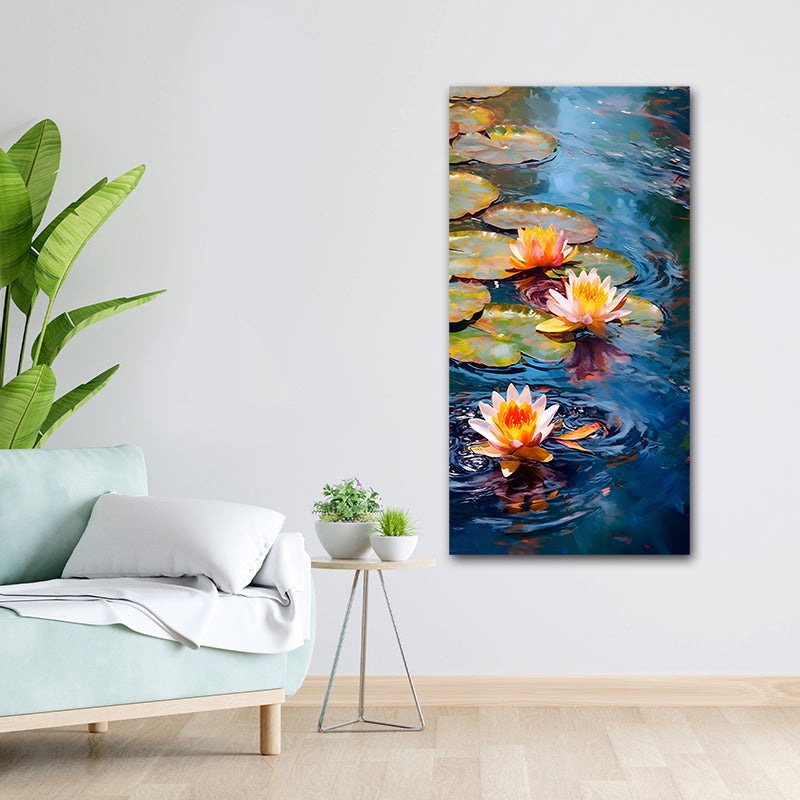 Canvas Painting Frame The Lotus Flower Abstract Modern Wall Art Frame for Wall Decor | Canvas Painting Frame (18x24 Inches)
 Living room with a painting of water lilies on the wall