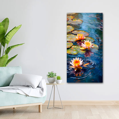 Canvas Painting Frame The Lotus Flower Abstract Modern Wall Art Frame for Wall Decor | Canvas Painting Frame (18x24 Inches)
 Living room with a painting of water lilies on the wall