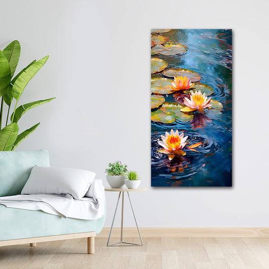 Canvas Painting Frame The Lotus Flower Abstract Modern Wall Art Frame for Wall Decor | Canvas Painting Frame (18x24 Inches)
 Living room with a painting of water lilies on the wall