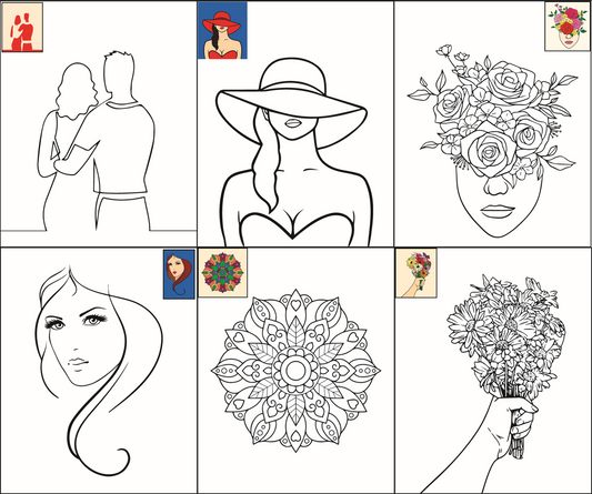 Canvas Painting Kit – Set of 10 Pre-Outlined Canvases with Brush & Paint for Kids, Adults, and Couples – Perfect for Birthdays, Functions & Special Occasions (canvas set-10, 10 brush, 2 paint box)GP2