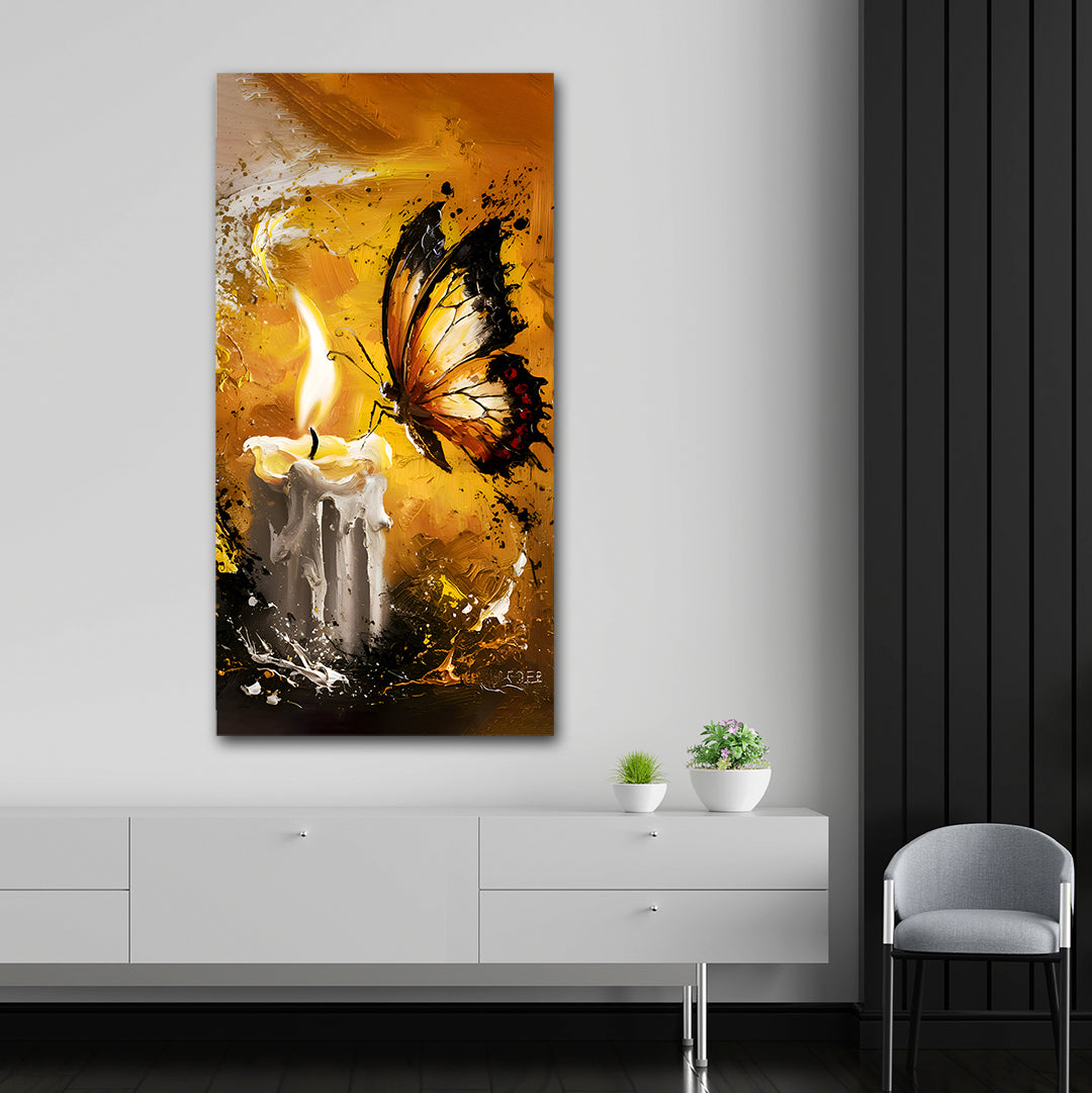 Butterfly & Candle Canvas Wall Art for Elegant Modern Décor