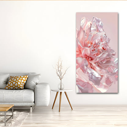 Canvas Painting Wall Frame | Silk Texture Pink Floral Abstract | Big Large Size Luxury Bedroom Wall Art (24x48 Inches) Floral painting on a wall in a living room with a sofa and side table.