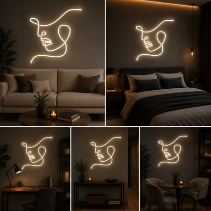 Minimalist Face Neon Sign Board | Custom Neon Light | Modern Neon Light Name Plate for Wall