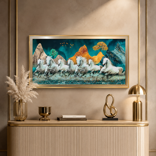 7 Running Horses Painting Wall Frame for Living Room Wall Decor