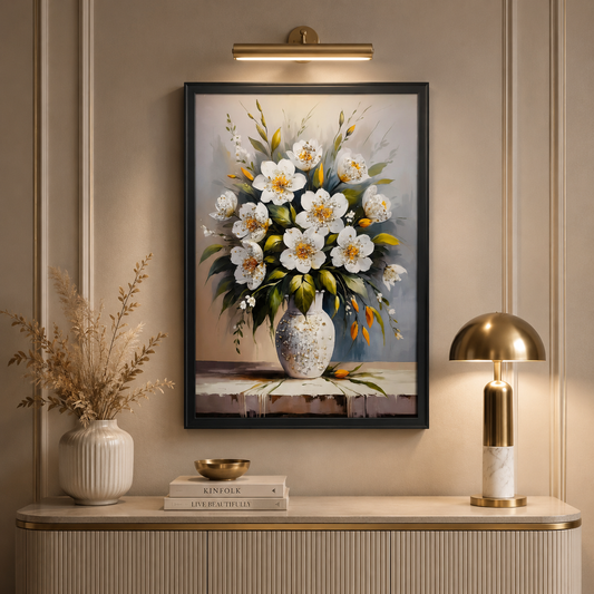 White Flower Painting Wall Frame for Living Room Wall Decor
