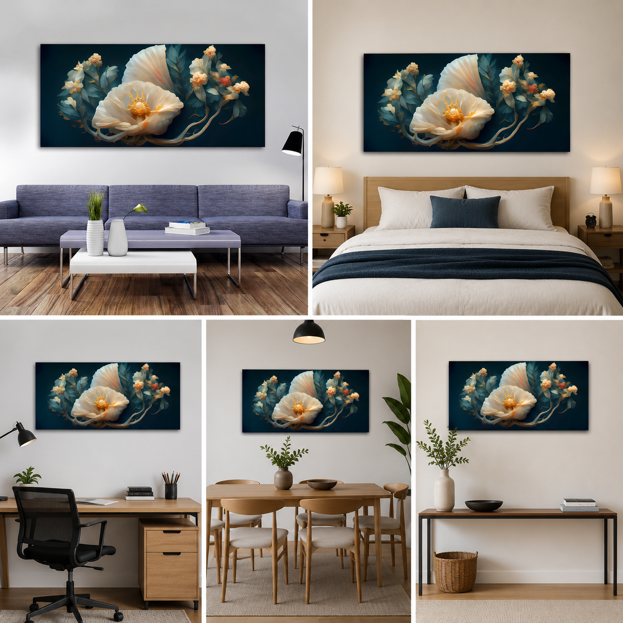 Elegant White Floral Canvas Wall Art for Modern Canvas Painting