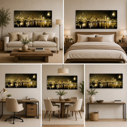 Luxury Golden Cityscape Canvas Wall Art for Elegant Home Decor