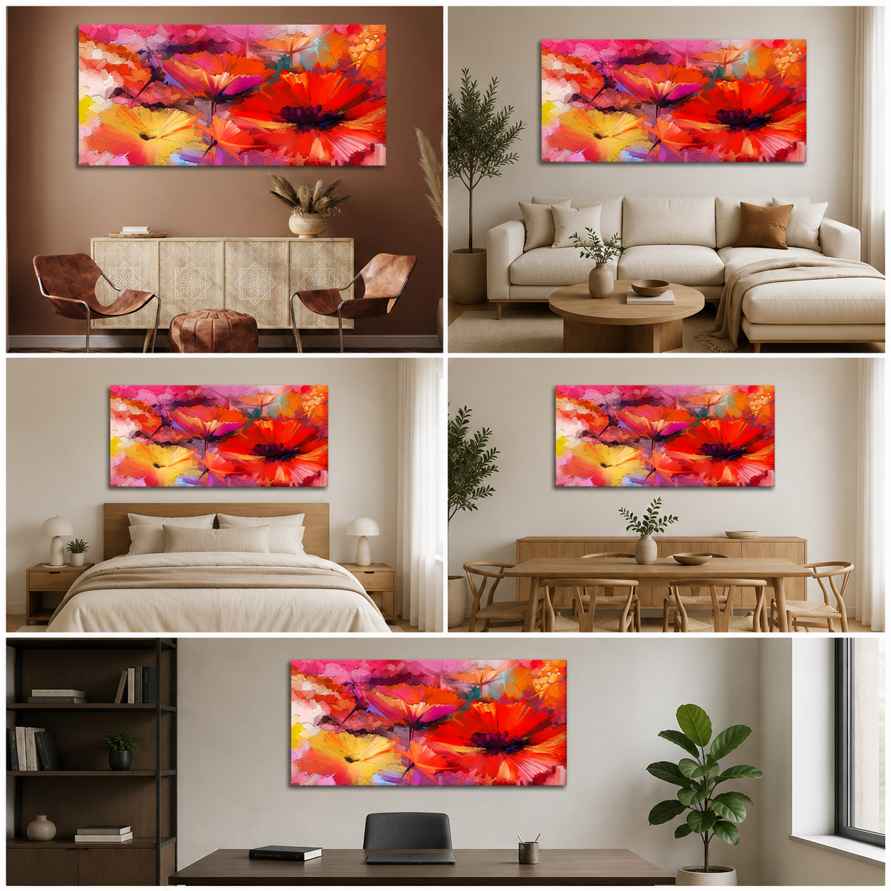 Vibrant Abstract Floral Canvas Painting Wall Art for Living Room