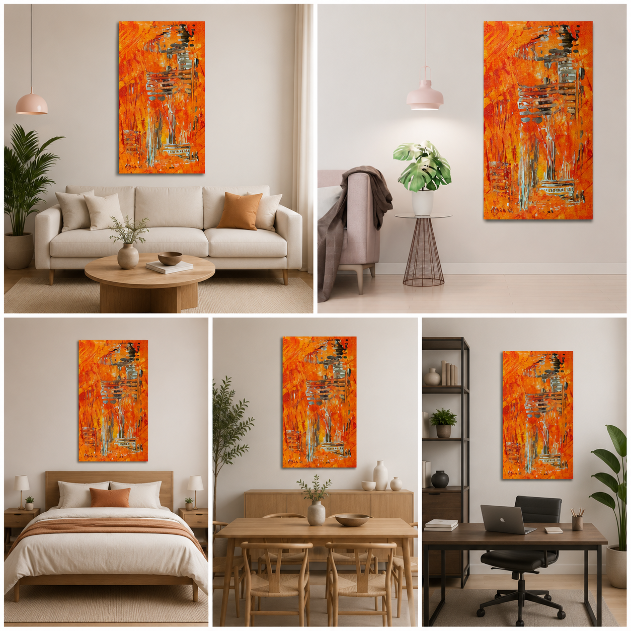 Vibrant Orange Abstract Canvas Wall Art for Home Decor
