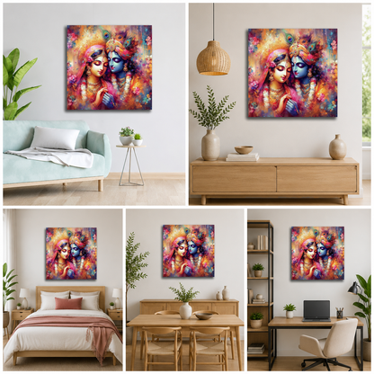 Divine Radha Krishna Romantic Canvas Wall Art for Spiritual Home Decor