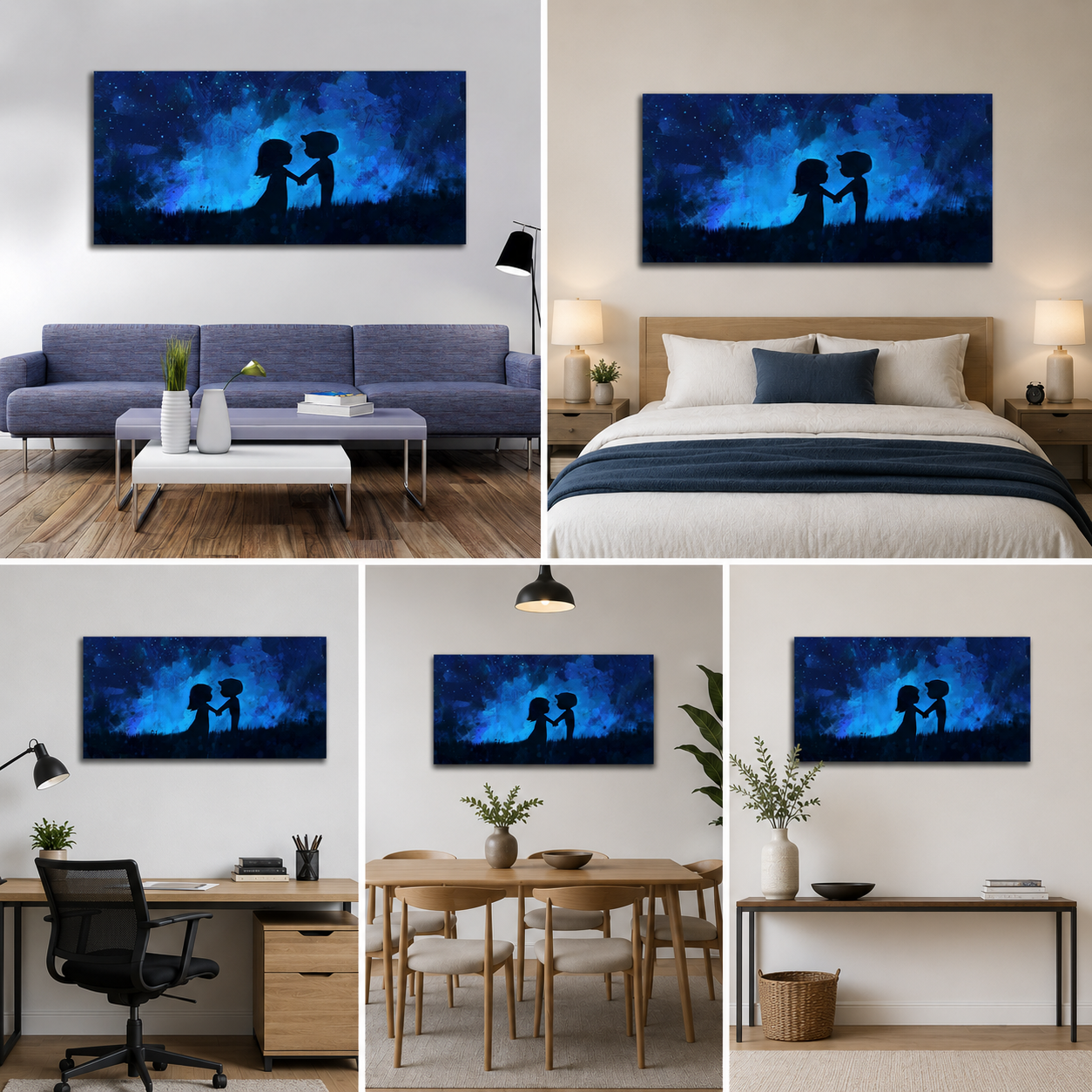 Dreamy Night Couple Silhouette Canvas Wall Art for Modern Home Decor
