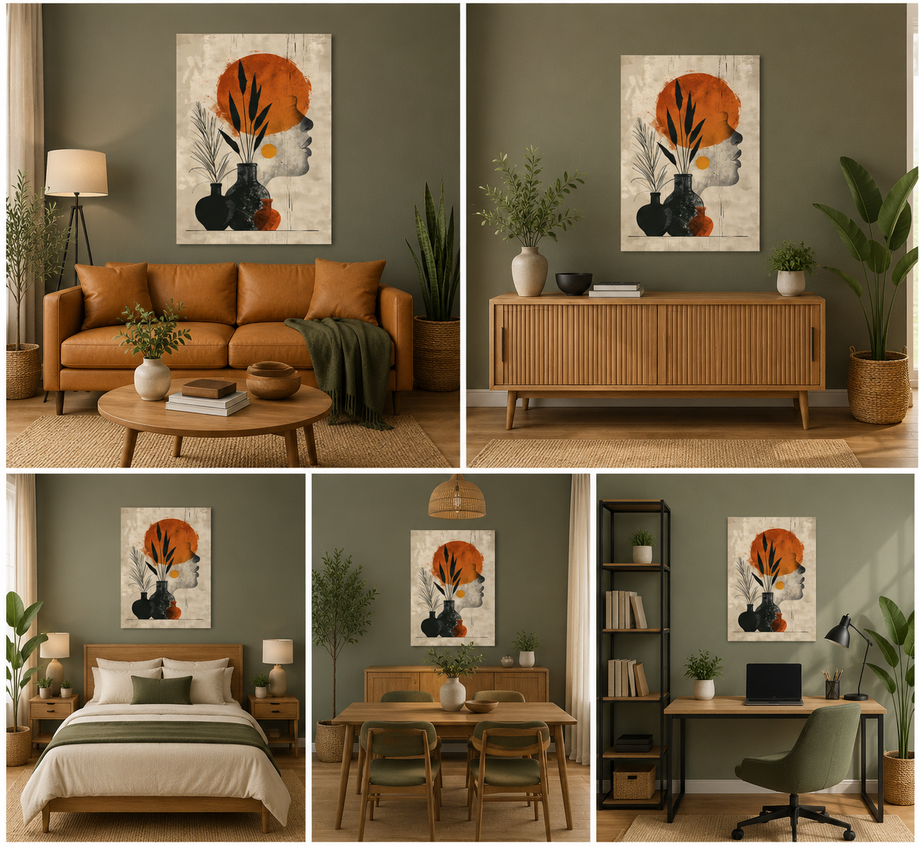 Modern Boho Face Abstract Canvas Wall Art for Contemporary Home Decor