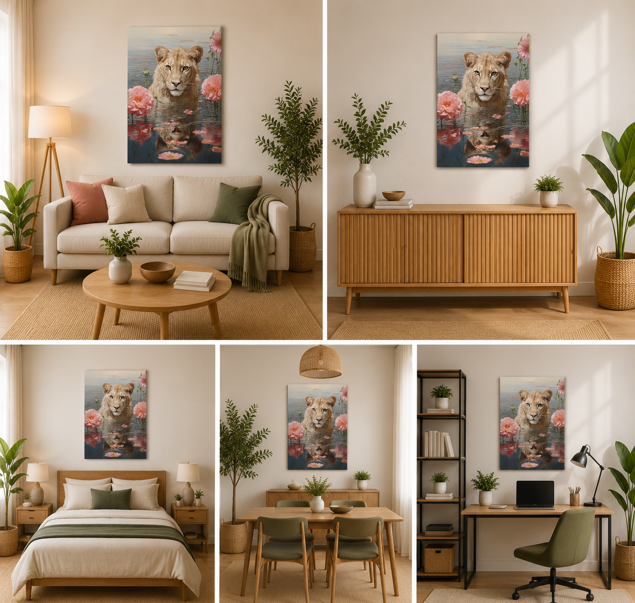 Elegant Lioness Floral Canvas Wall Art for Modern Home Decor