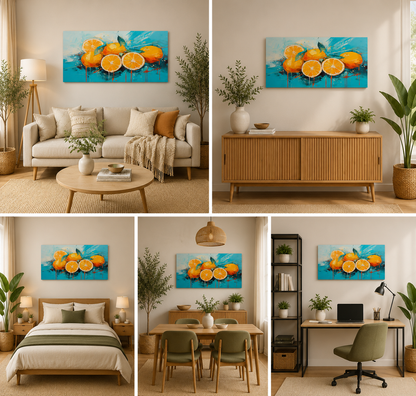Vibrant Citrus Fruit Canvas Wall Art for Modern Kitchen & Dining Decor