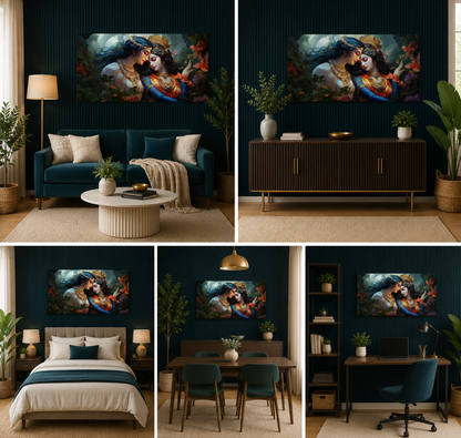 Radha Krishna Romantic Forest Canvas Painting Wall Art