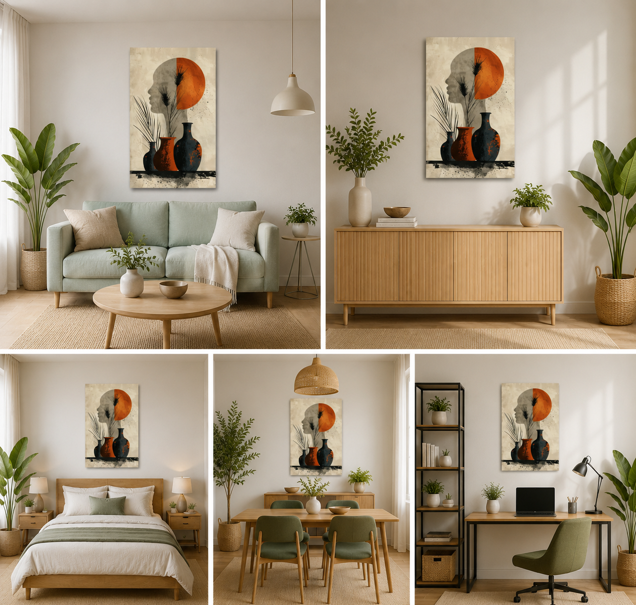 Abstract Face with Vases Canvas Painting Wall Art