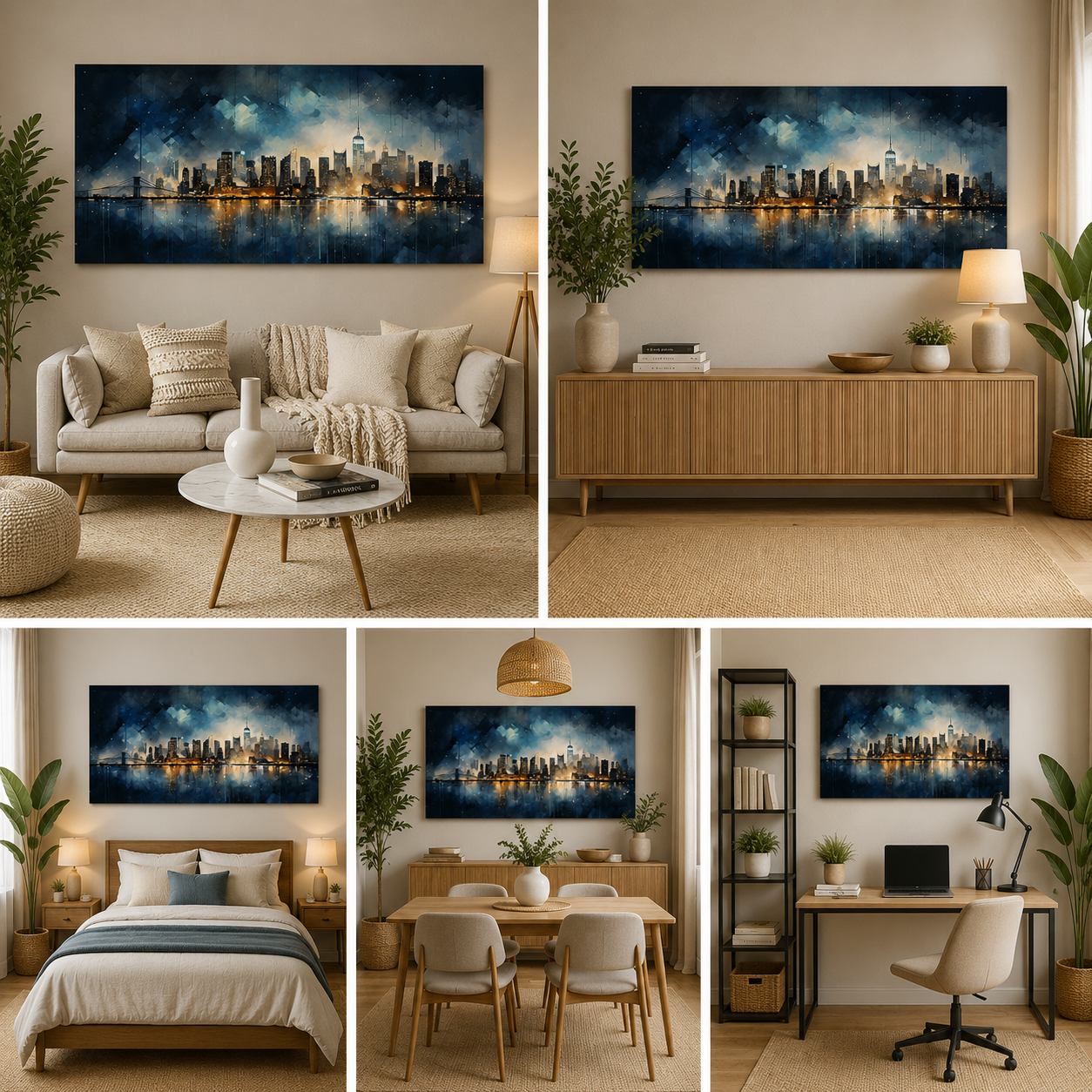 Abstract Night City Skyline Wall Painting | Modern Urban Canvas Art