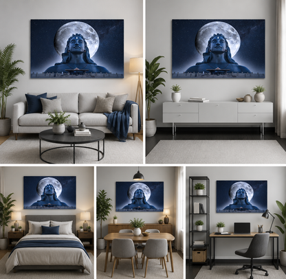 Lord Shiva Moonlight Meditation Wall Painting | Adiyogi Shiva Canvas Art