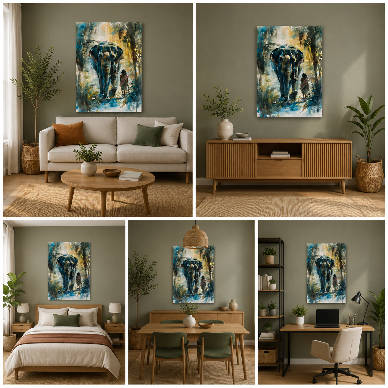 Majestic Elephant Forest Canvas Wall Art for Modern Home Decor