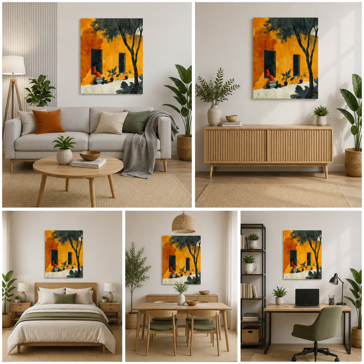 Vibrant Village Courtyard Canvas Wall Art for Modern Home Decor