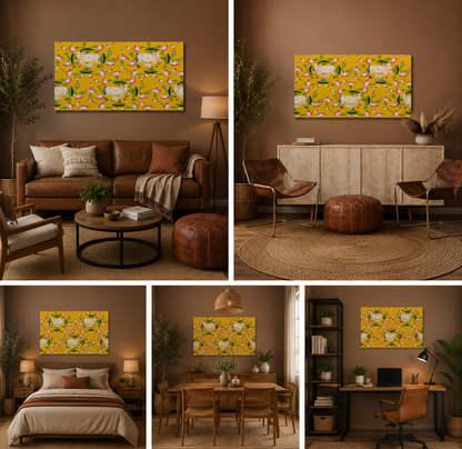 Traditional Indian Cow & Lotus Pattern Wall Painting | Ethnic Folk Art Canvas