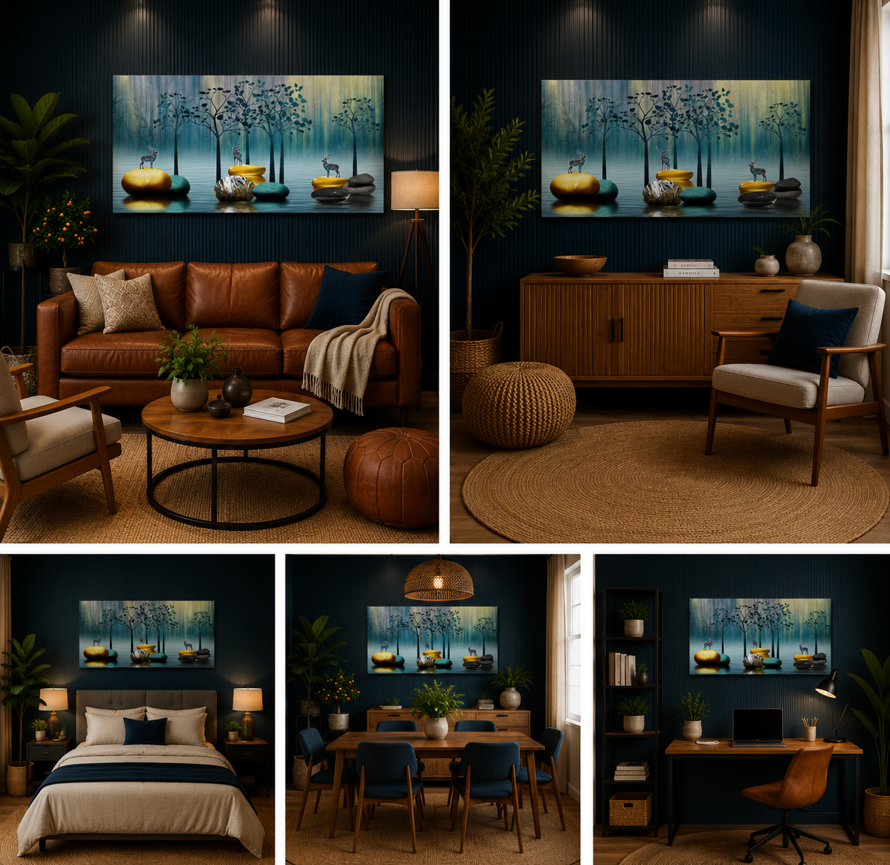 Abstract Deer Landscape Wall Painting | Modern Zen Canvas Wall Art