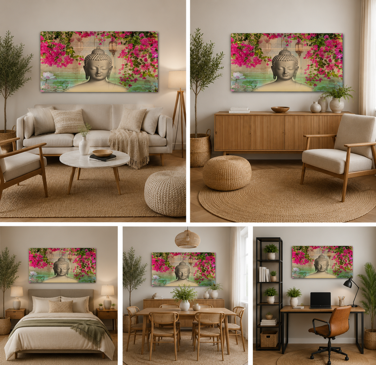 Lord Buddha Wall Painting Floral Background | Peaceful Canvas Wall Art