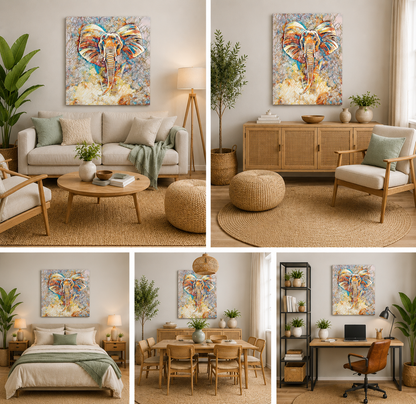 Colorful Elephant Wall Painting | Modern Abstract Canvas Wall Art