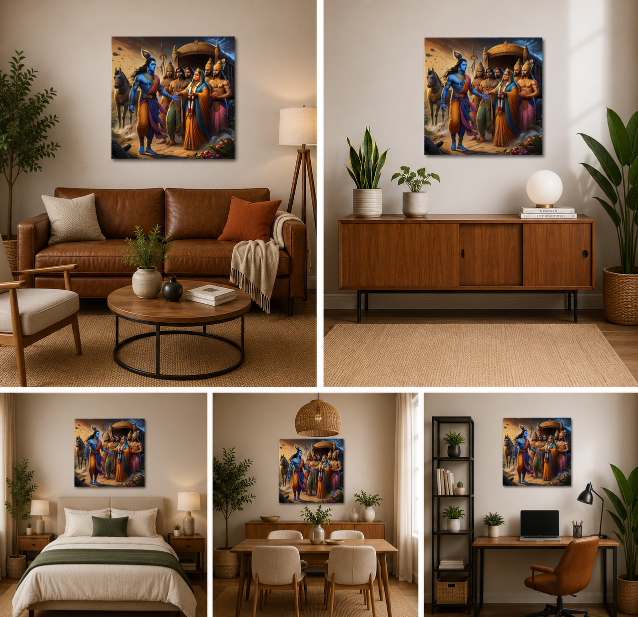 Shri Krishna Guiding the Pandavas Wall Painting | Mahabharata Epic Canvas Art