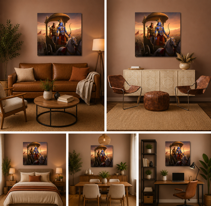 Krishna Arjuna Rath Yatra Wall Painting | Mahabharata Krishna Canvas Wall Art