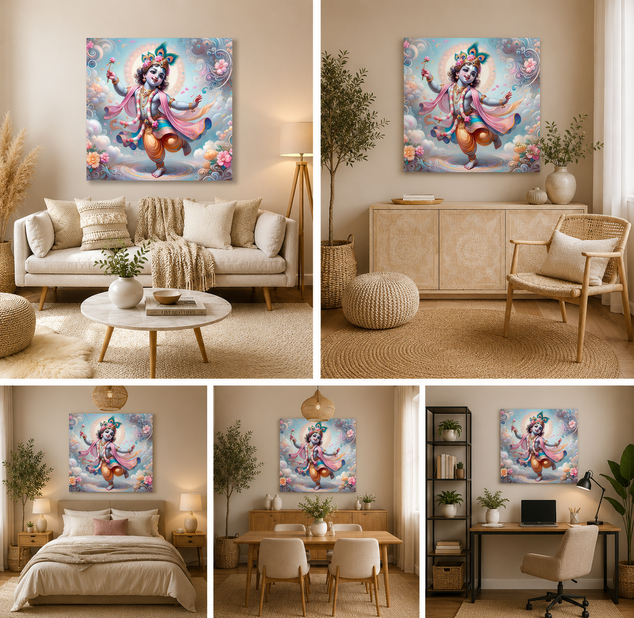 Bal Gopal Dancing Wall Painting | Lord Krishna Child Form Canvas Art for Home Decor
