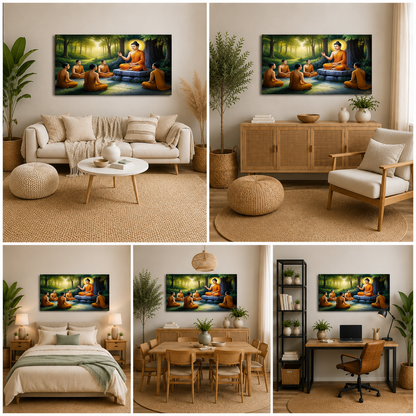 Lord Buddha Teaching Disciples Wall Painting – Spiritual Canvas Wall Art