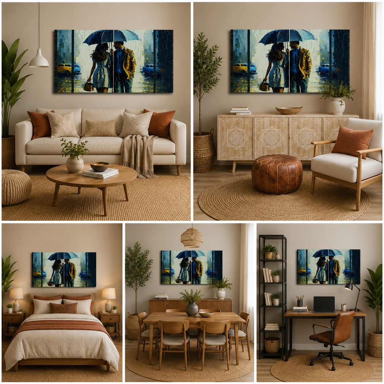Romantic Couple in Rain Wall Painting | Modern Love Canvas Wall Art