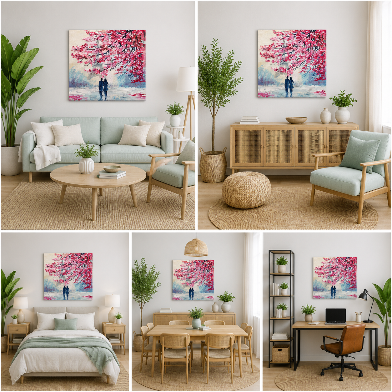 Romantic Cherry Blossom Canvas Wall Art for Modern Home Decor