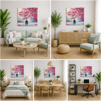 Romantic Cherry Blossom Canvas Wall Art for Modern Home Decor