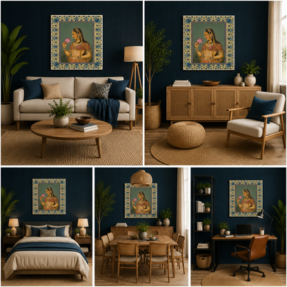 Traditional Indian Woman Canvas Wall Art for Elegant Ethnic Home Decor