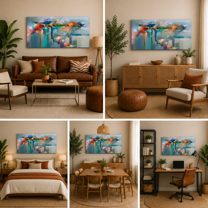Abstract Birds & Floral Canvas Wall Art for Modern Home Decor