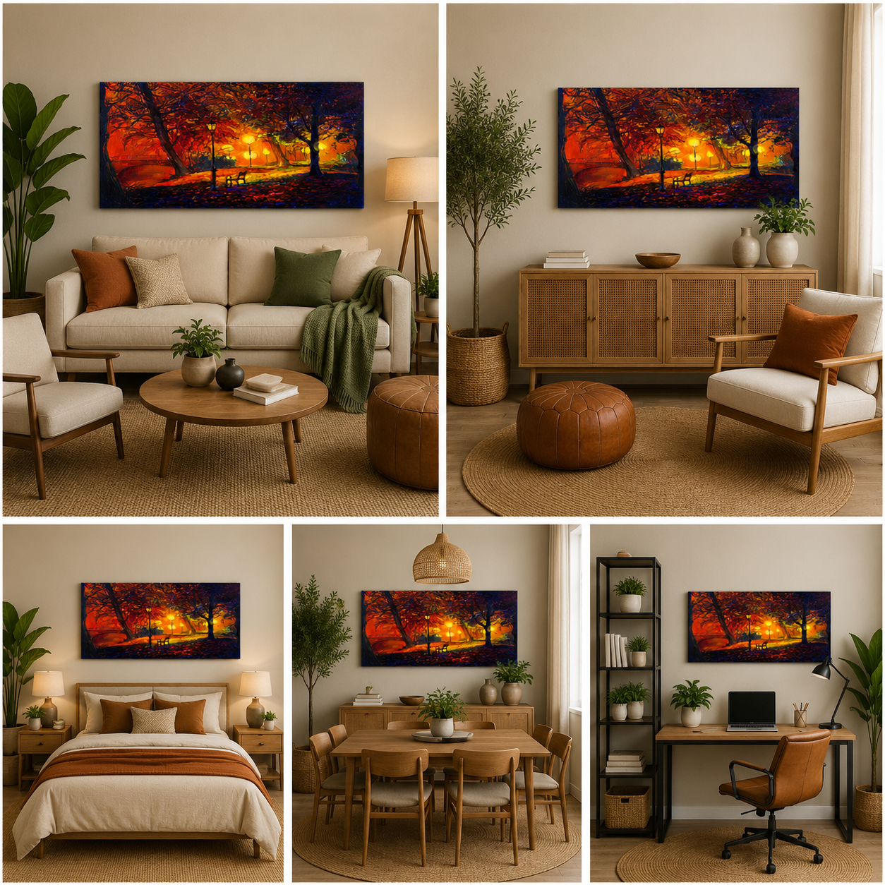 Autumn Park Night Panorama Canvas Painting for Living Room & Wall Decor