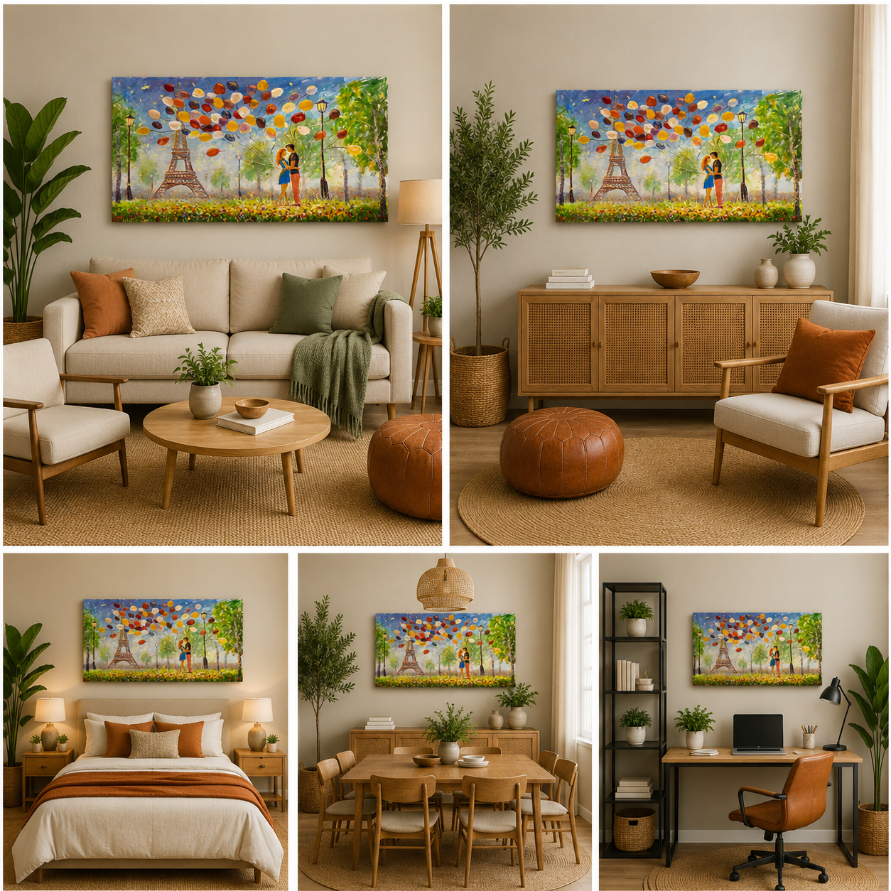 Romantic Eiffel Tower Couple Panorama Canvas Painting for Living Room & Wall Decor