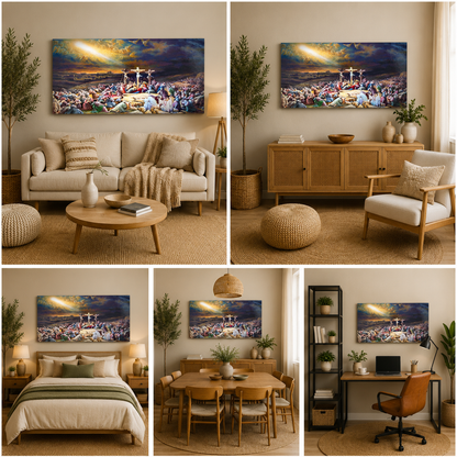 Jesus Christ Crucifixion Panorama Canvas Painting for Church, Home & Prayer Room Decor