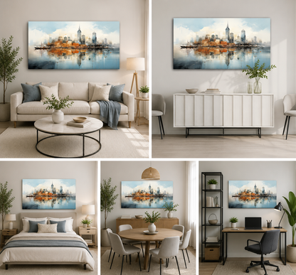 Modern Abstract Cityscape Panorama Canvas Painting for Living Room