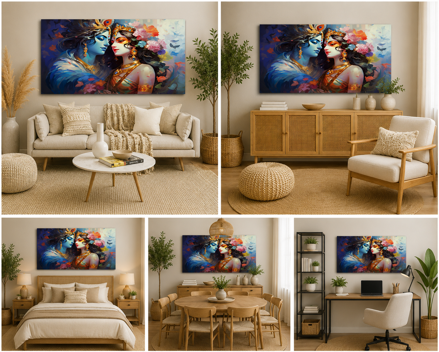 Radha Krishna Romantic Abstract Panorama Canvas Painting for Living Room