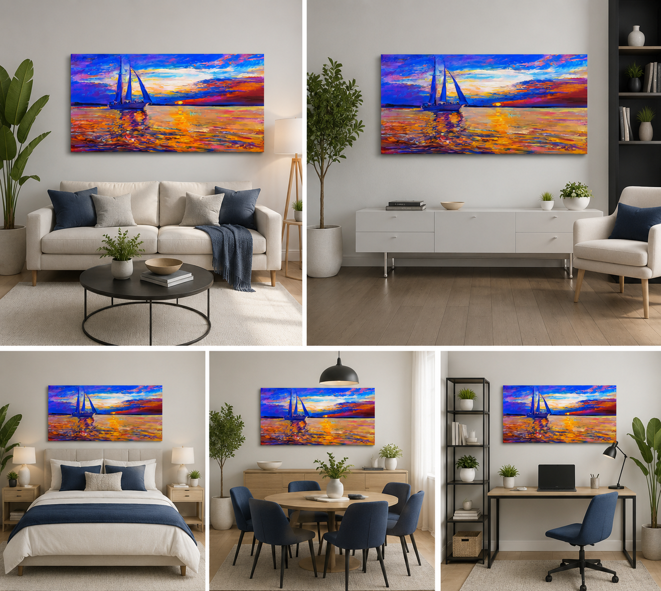 Vibrant Sunset Sailboat Canvas Wall Art for Modern Home Decor