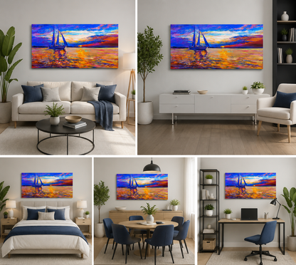 Vibrant Sunset Sailboat Canvas Wall Art for Modern Home Decor