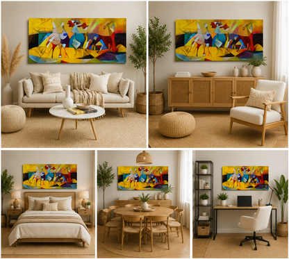 Colorful Abstract Figurative Panorama Canvas Painting for Living Room