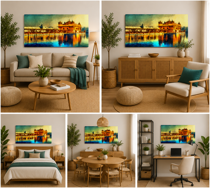 Golden Temple Abstract Panorama Canvas Painting for Living Room