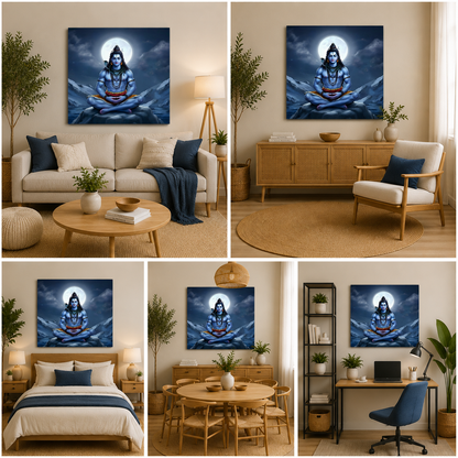 Meditating Lord Shiva Canvas Wall Art for Spiritual Home Decor