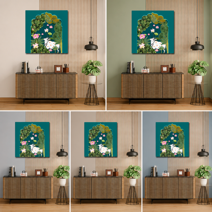 Traditional Indian Pichwai Cow Art | Sacred Kamdhenu Lotus Modern Wall Art Decor