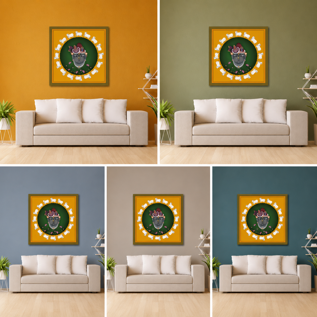 Shrinathji Pichwai Art Canvas Painting | Traditional Lord Krishna Portrait Wall Art Decor