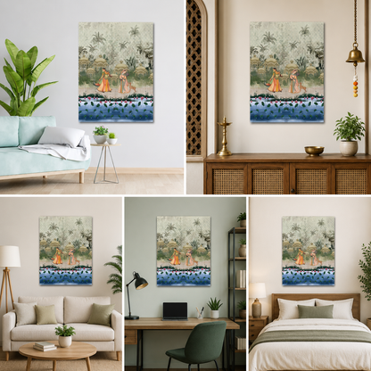 Indian Miniature Style Canvas Painting | Modern Wall Art for Living Room